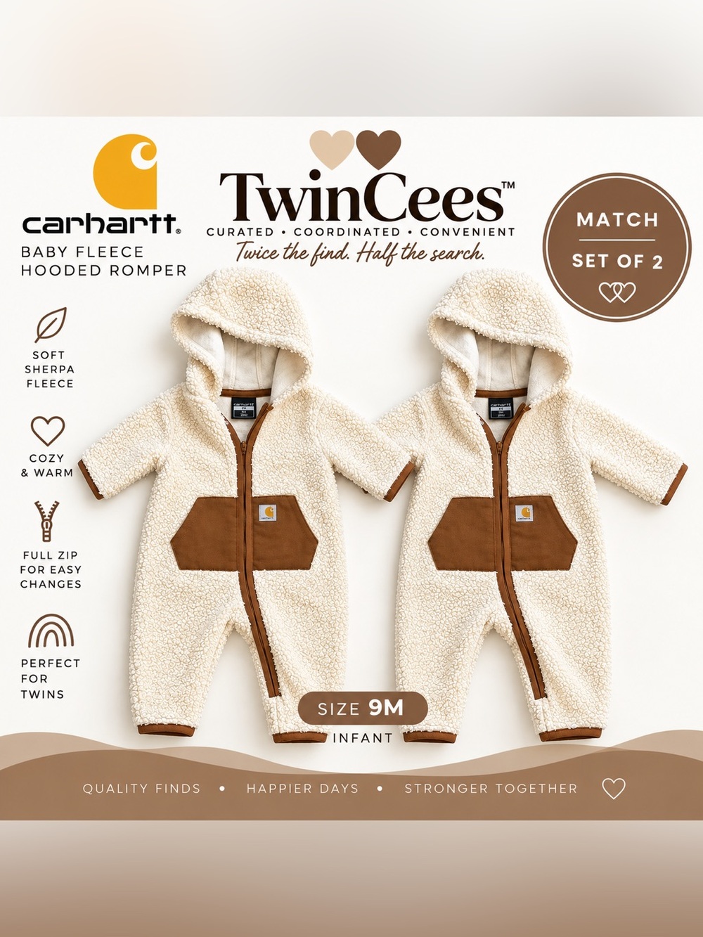 Carhartt Cream Sherpa Hooded One-Piece with Brown Pocket Accents